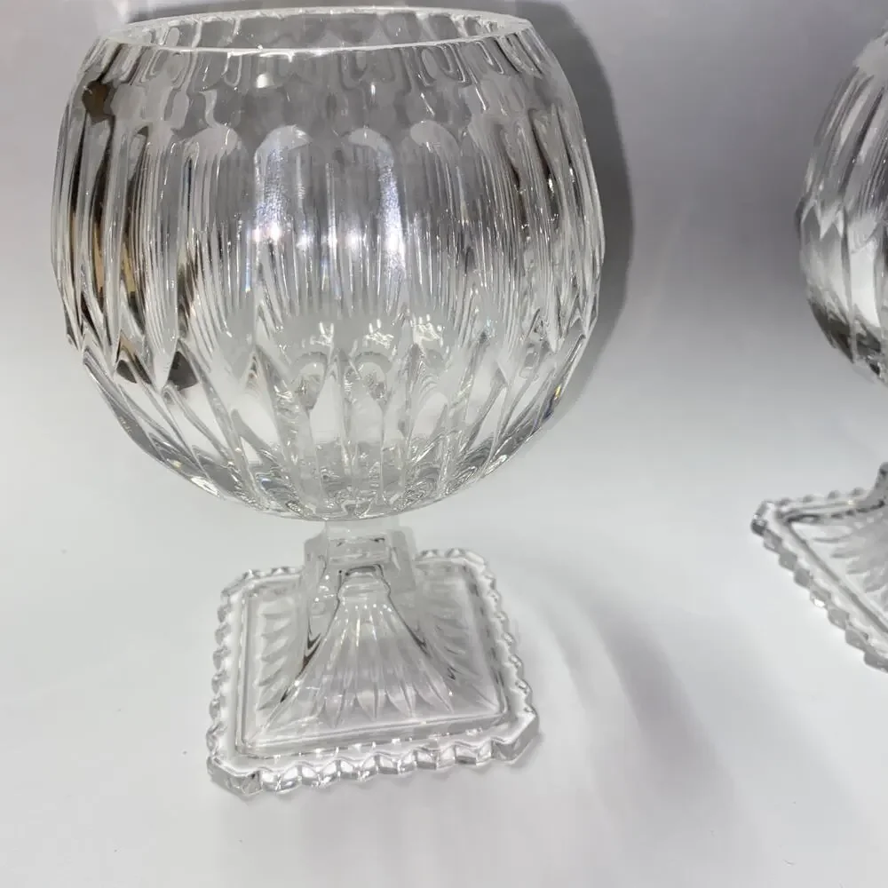 New Bombay 24% Lead Crystal Poland 2 Ribbed Glass Pedestal Centerpiece Candle